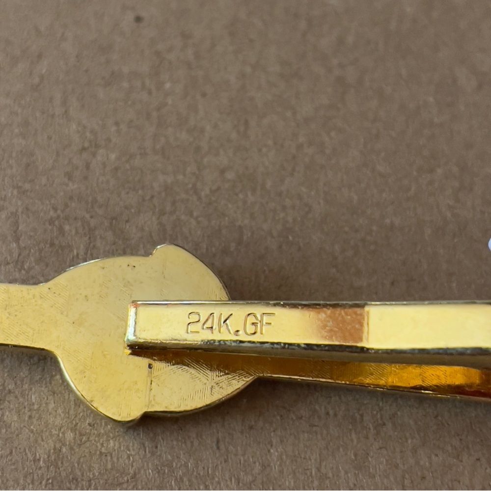 Vintage Shriners Masonic Tie Clip 24K Gold Filled Black Onyx Adjustable w/ Chain - Picture 5 of 7